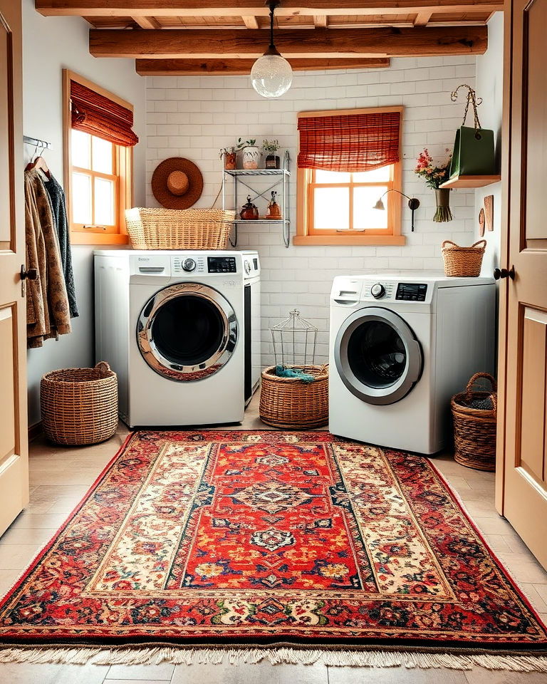 vintage rug for boho laundry room