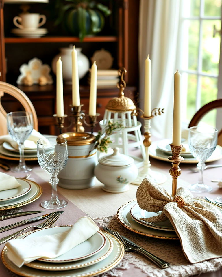 vintage tableware for an elegant thanksgiving setup