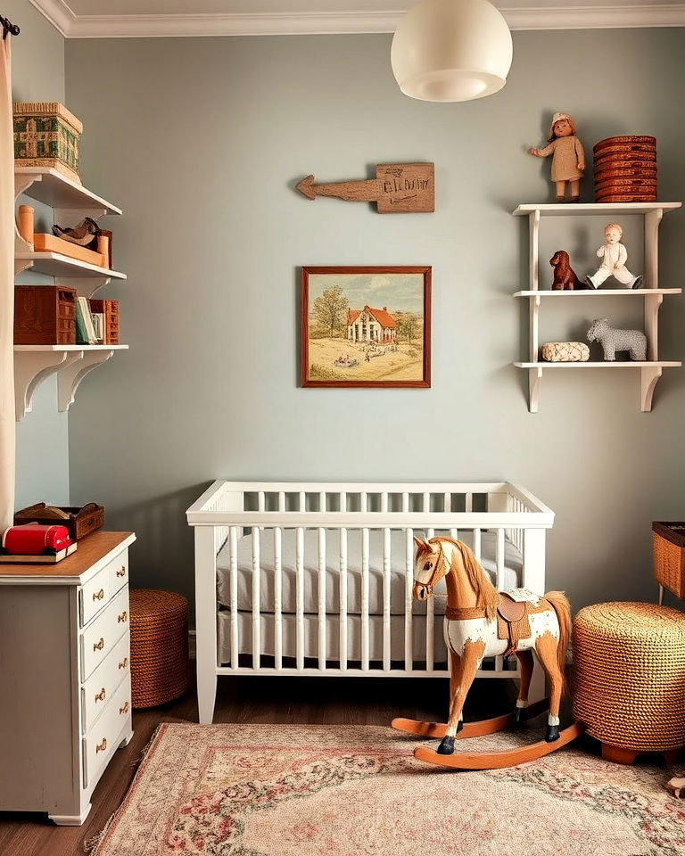 vintage toy display for whimsical nursery