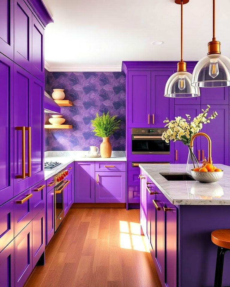 violet and gold accents to elevate your kitchen