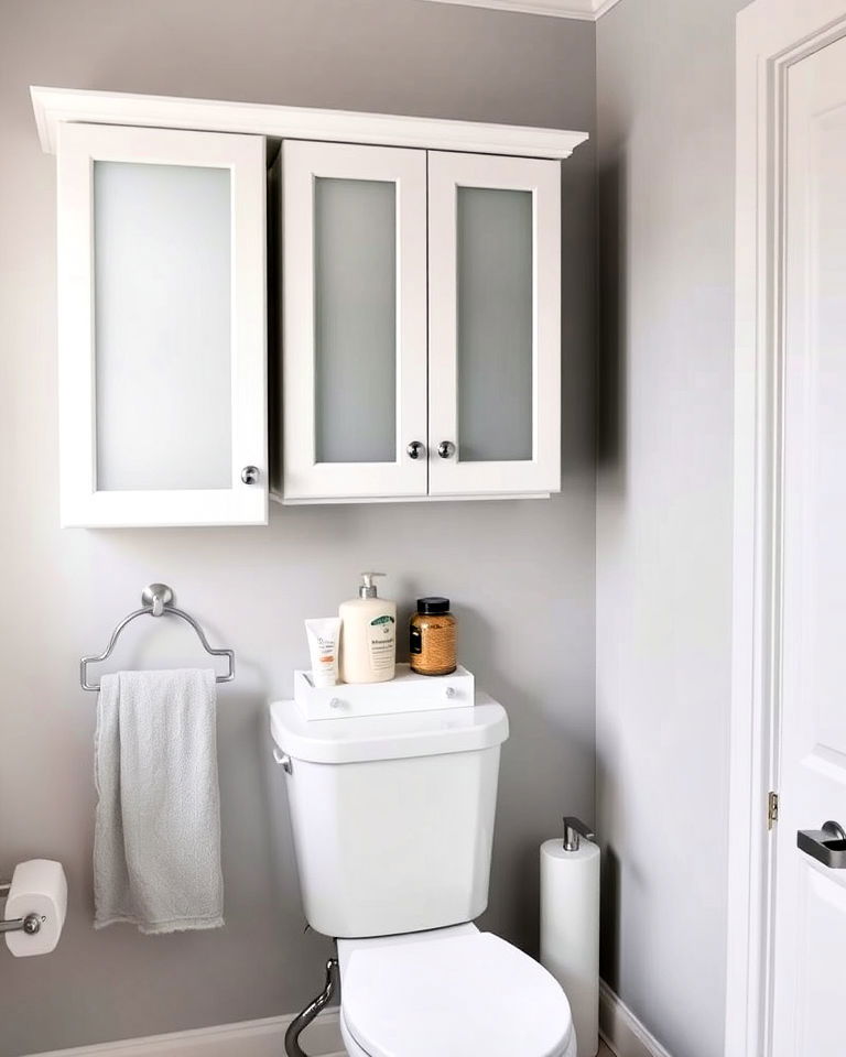wall mounted cabinets above the toilet