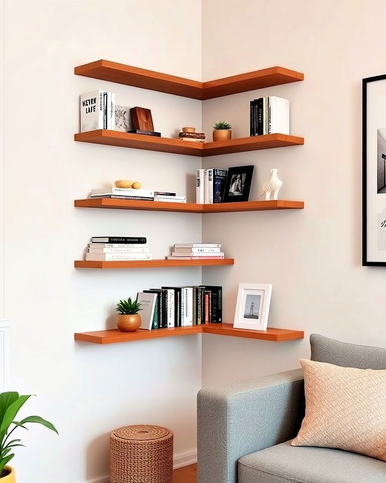 wall mounted corner shelves for compact spaces