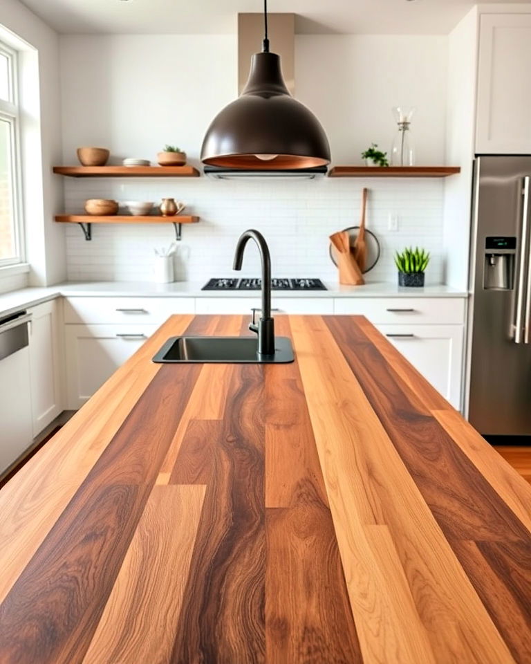 walnut and maple mixed wood countertop