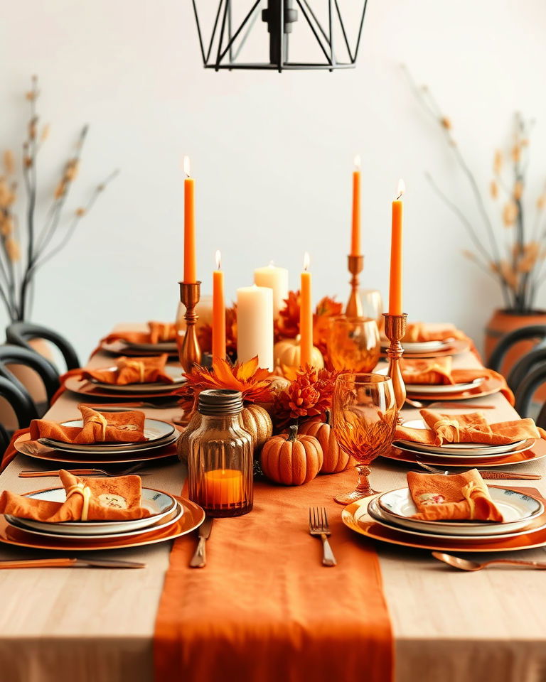 warm copper and amber tones thanksgiving table