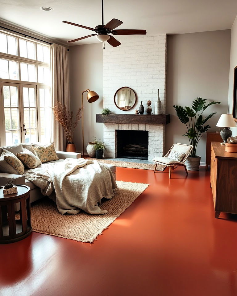 warm earth tones concrete floor
