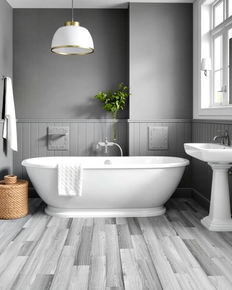 warm gray flooring for comfort bathroom