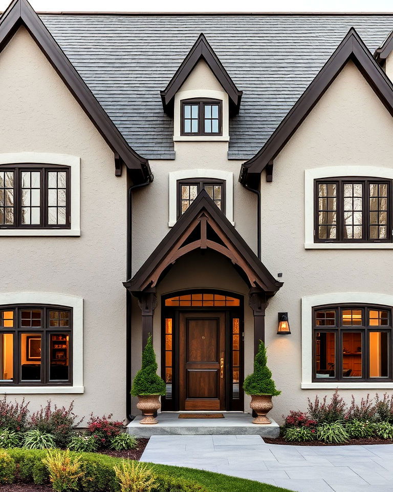 warm gray with bronze accent tudor exterior
