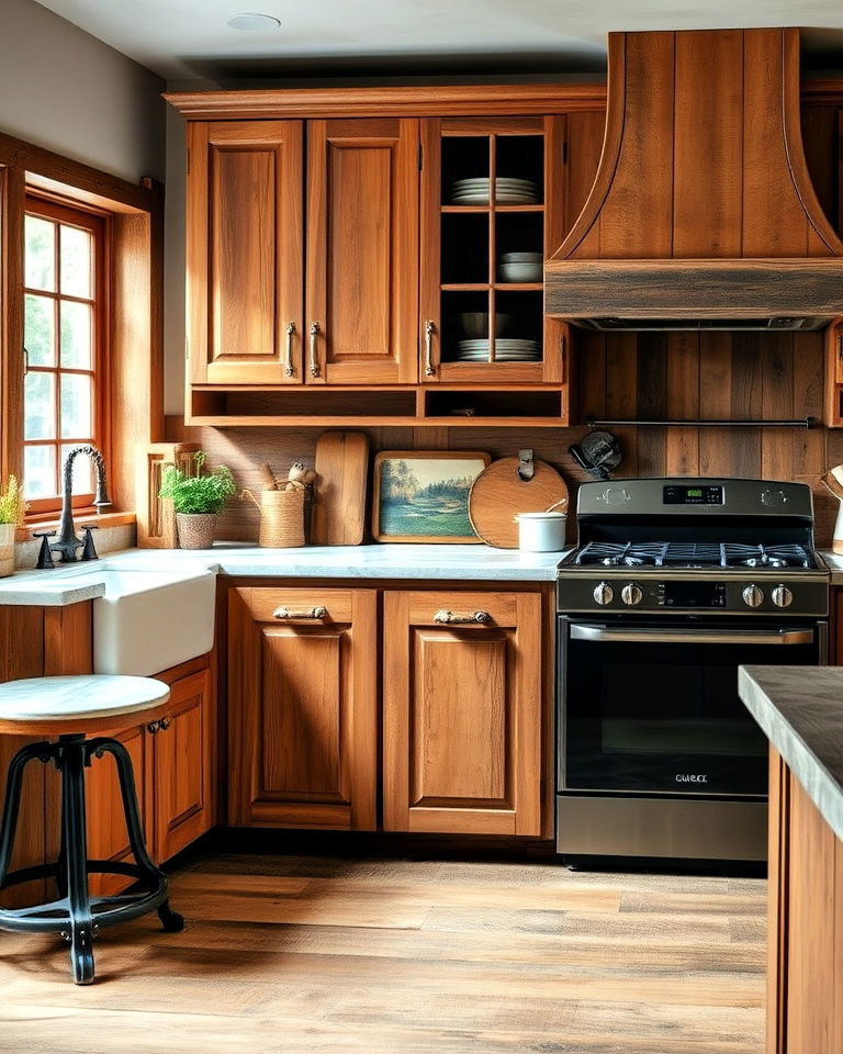 weathered wood rustic kitchen cabinets