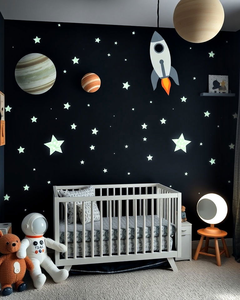 whimsical celestial space themed nursery