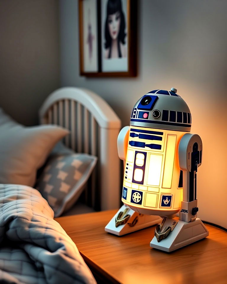 whimsical droid inspired nursery lamp