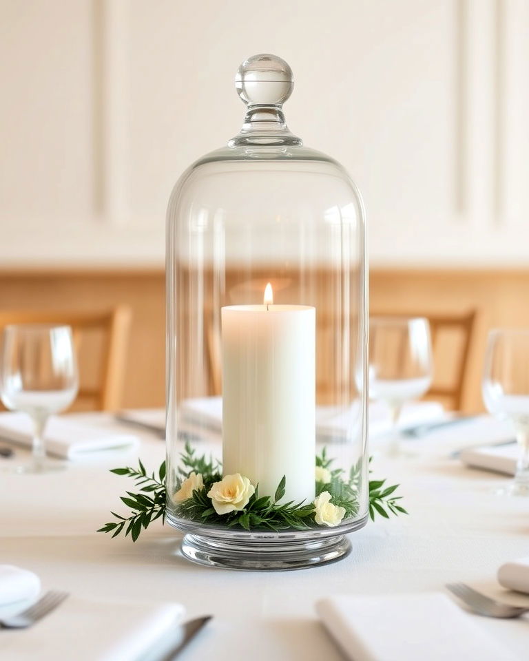 white candles in glass cloches