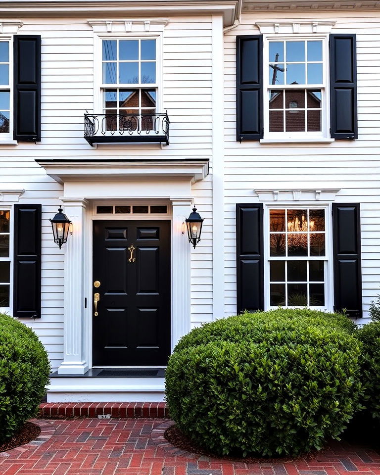 white colonial house with a black door