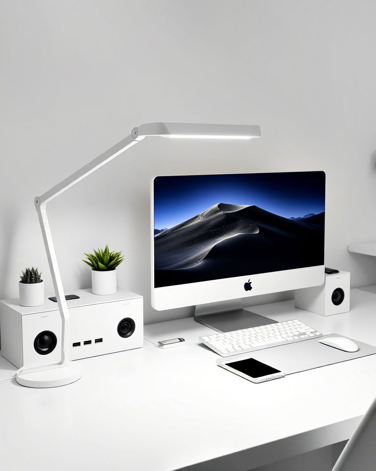 white desk lamp with adjustable brightness