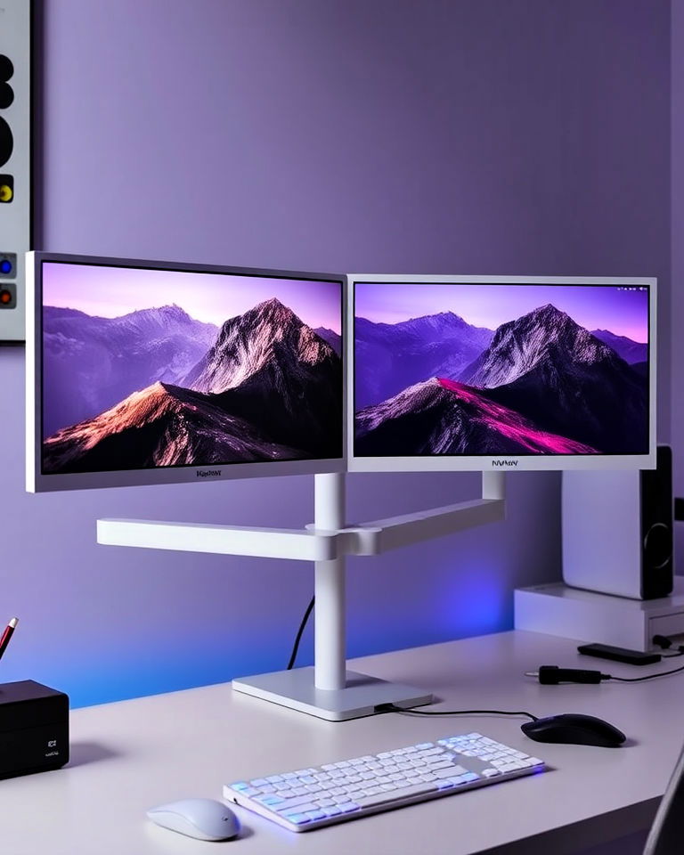white dual monitor setup