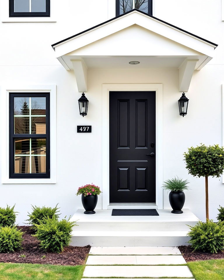 white exterior with matte black door