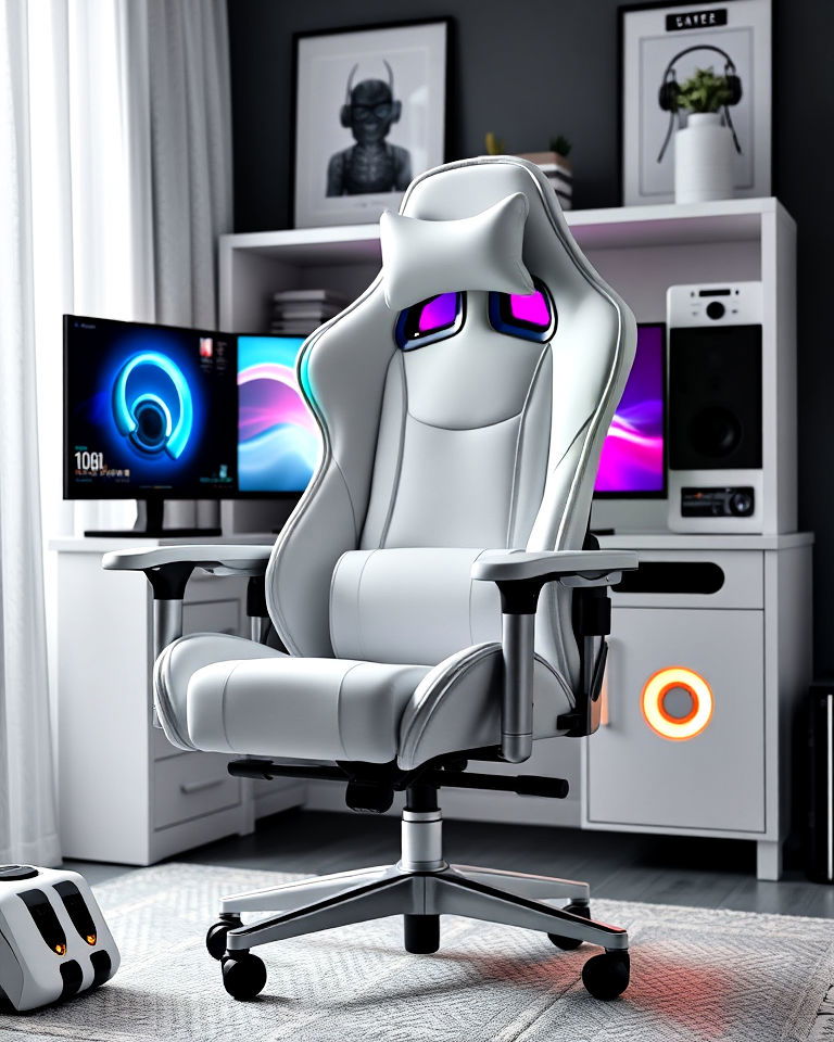 white gaming chair with rgb