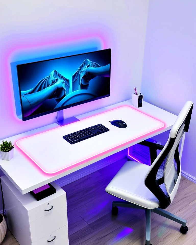 white gaming mouse pad with rgb