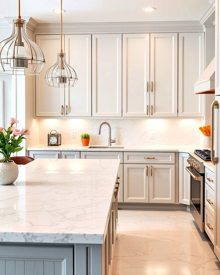 white granite with gray veins countertop