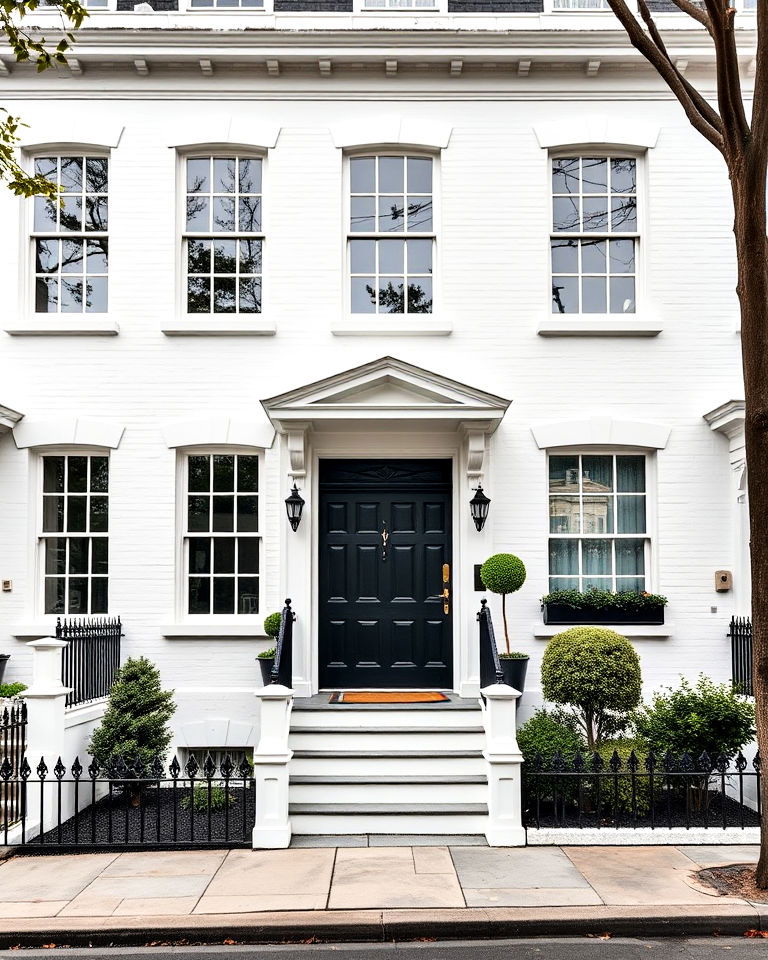 white rowhouse with black door