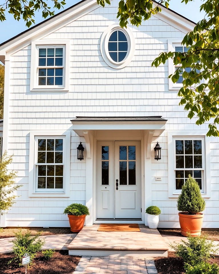 white shingle style exterior home