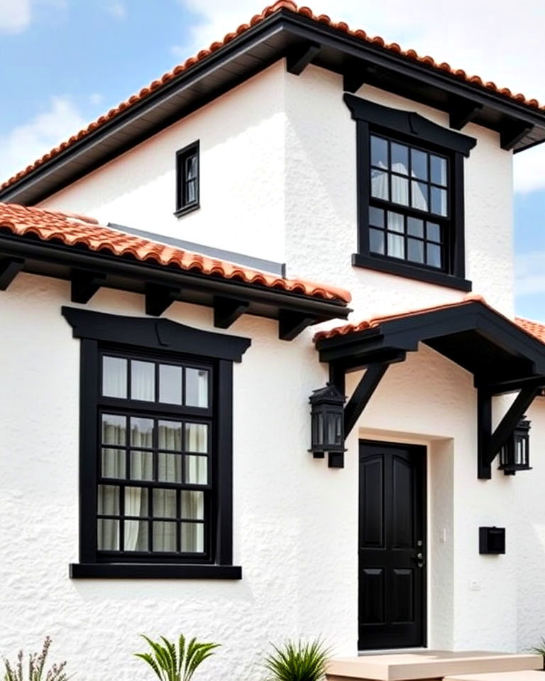 white stucco with black details