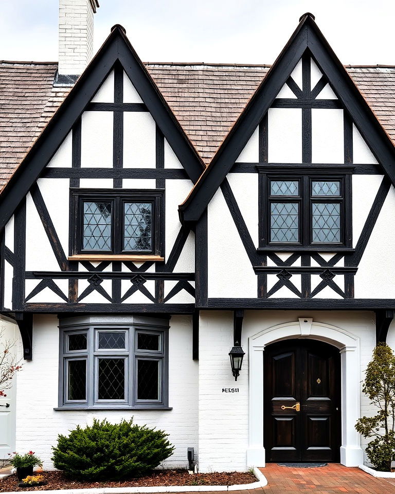 white tudor revival exterior home