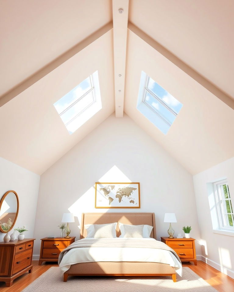 white vaulted ceiling with skylights idea