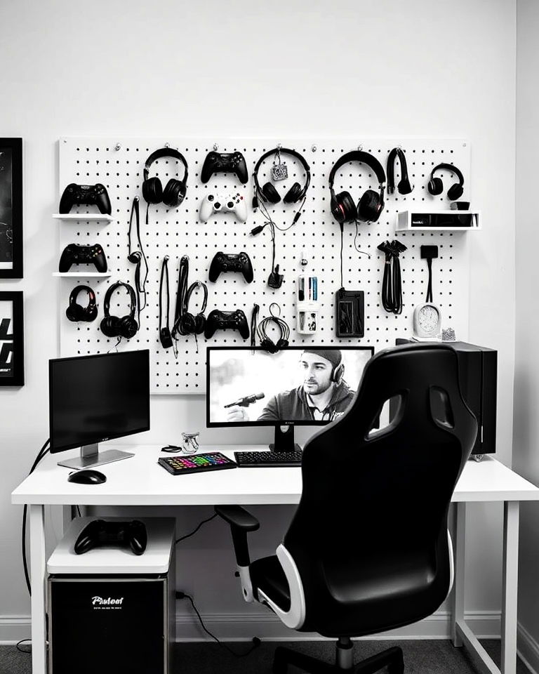 white wall mounted pegboard