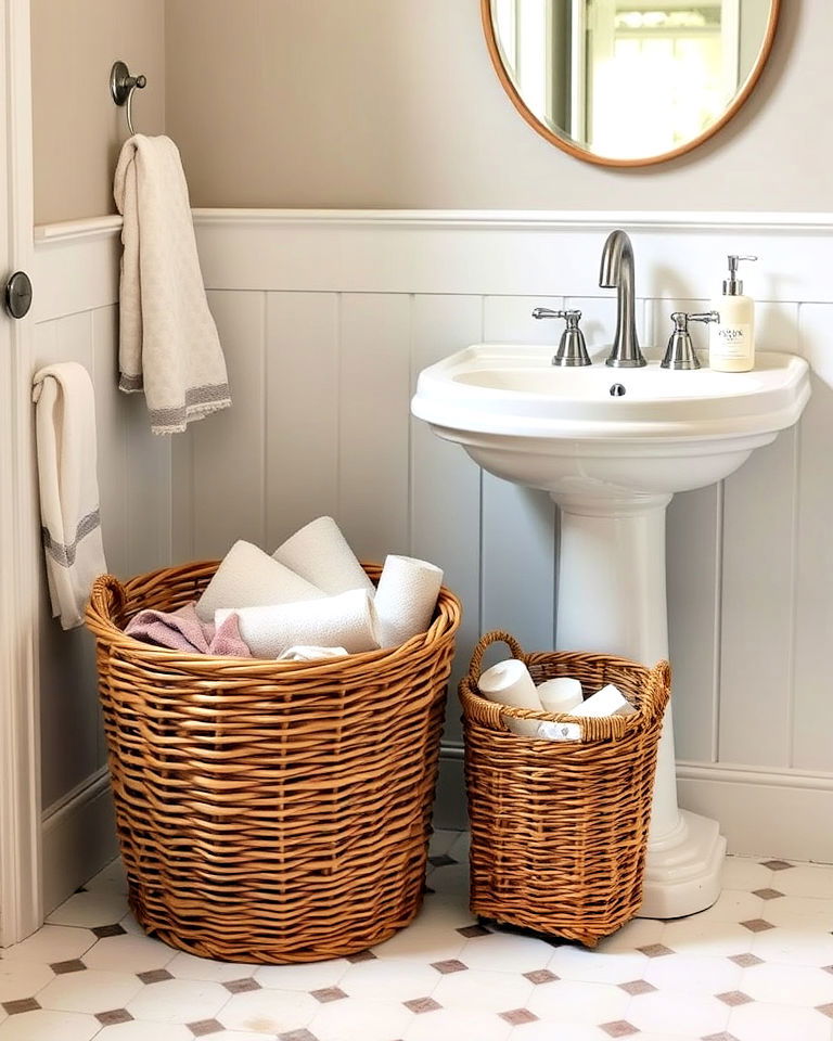 wicker basket on the floor