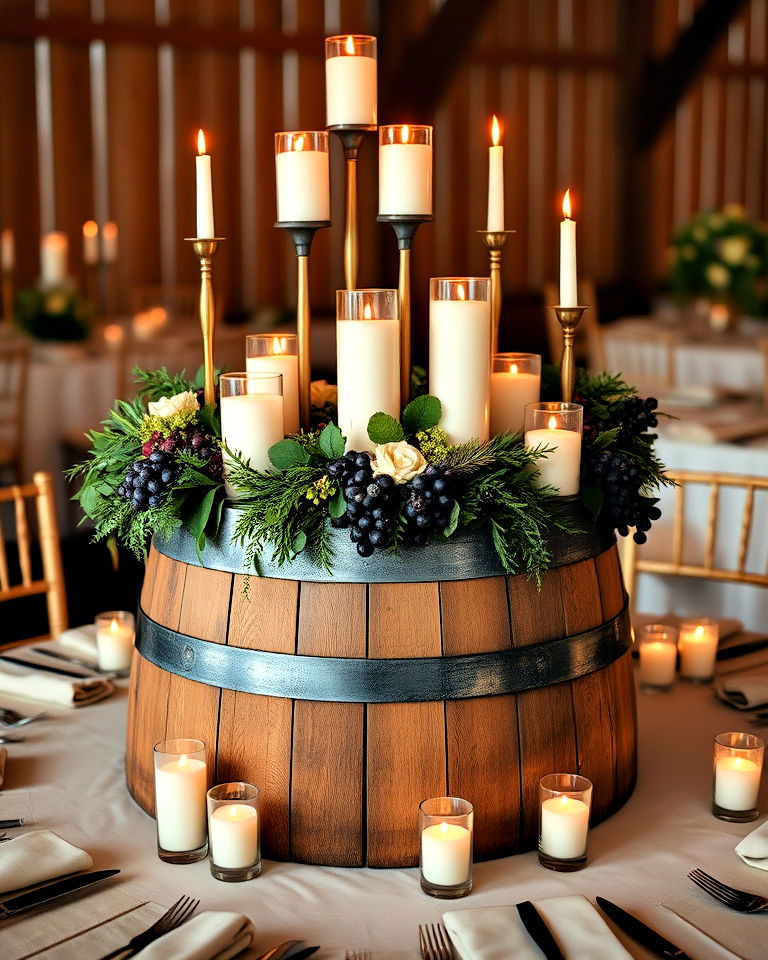 wine barrel candle display