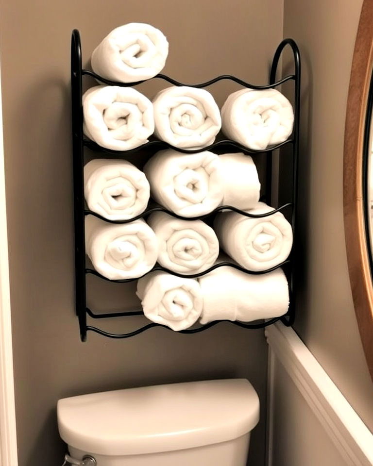 wine rack for towel storage