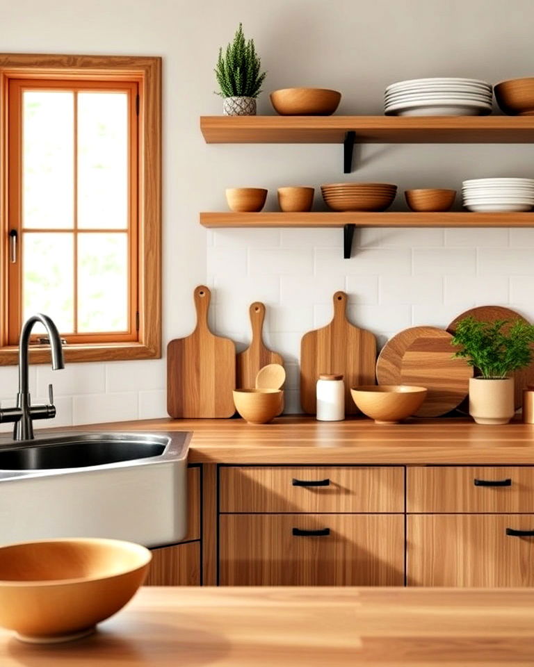 wooden accents and utensils for the kitchen