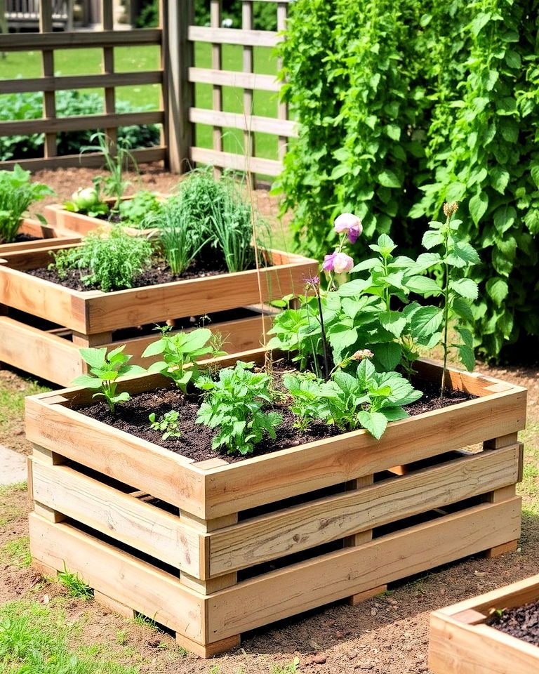 wooden crate raised beds for a rustic charm