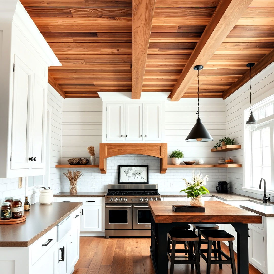 wooden kitchen ceiling paneling
