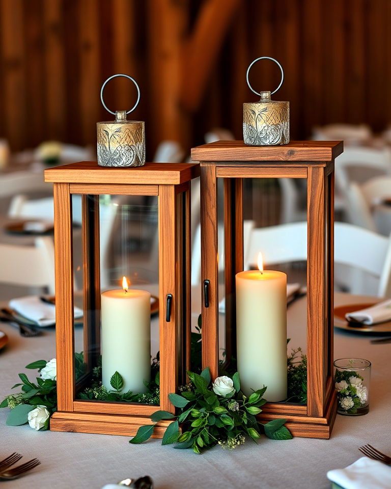 wooden lanterns with glass panels