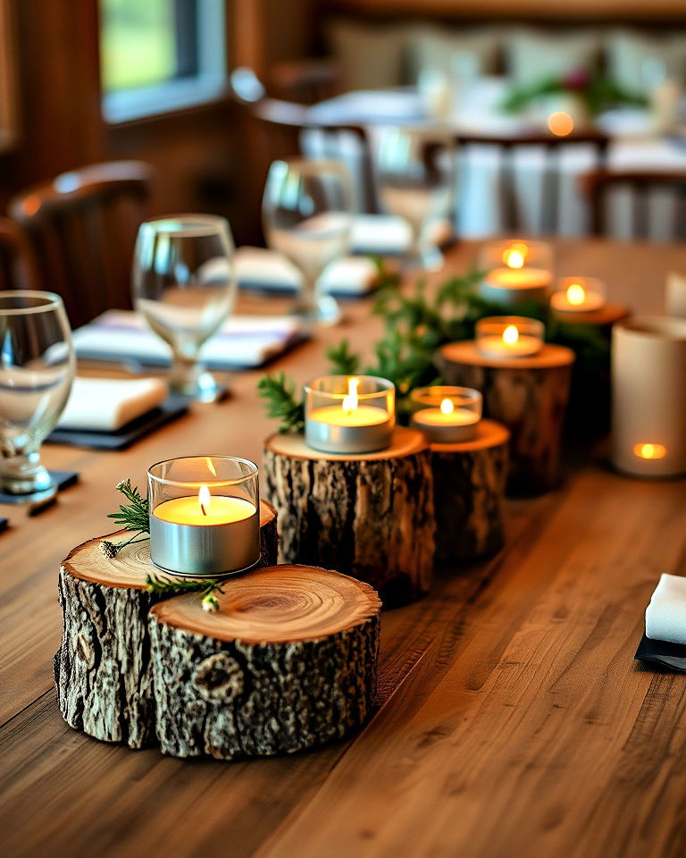 wooden log candle holders