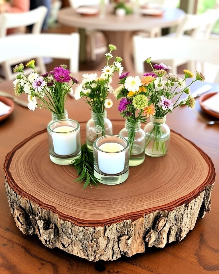 wooden log centerpiece