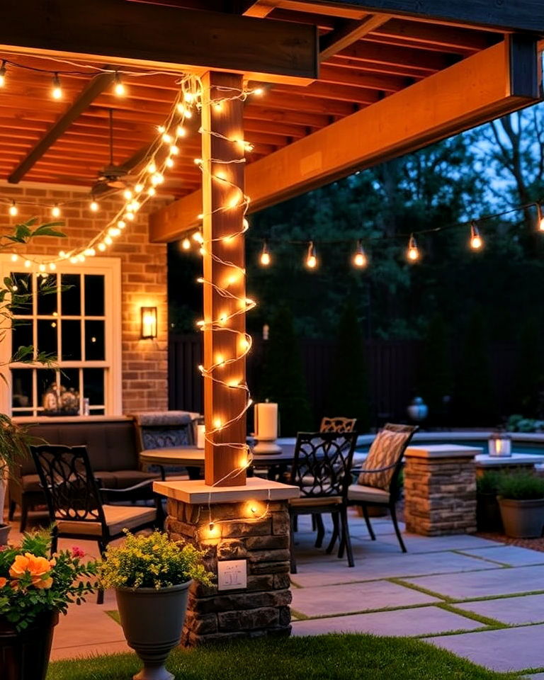 wrapped around patio posts for accented lighting