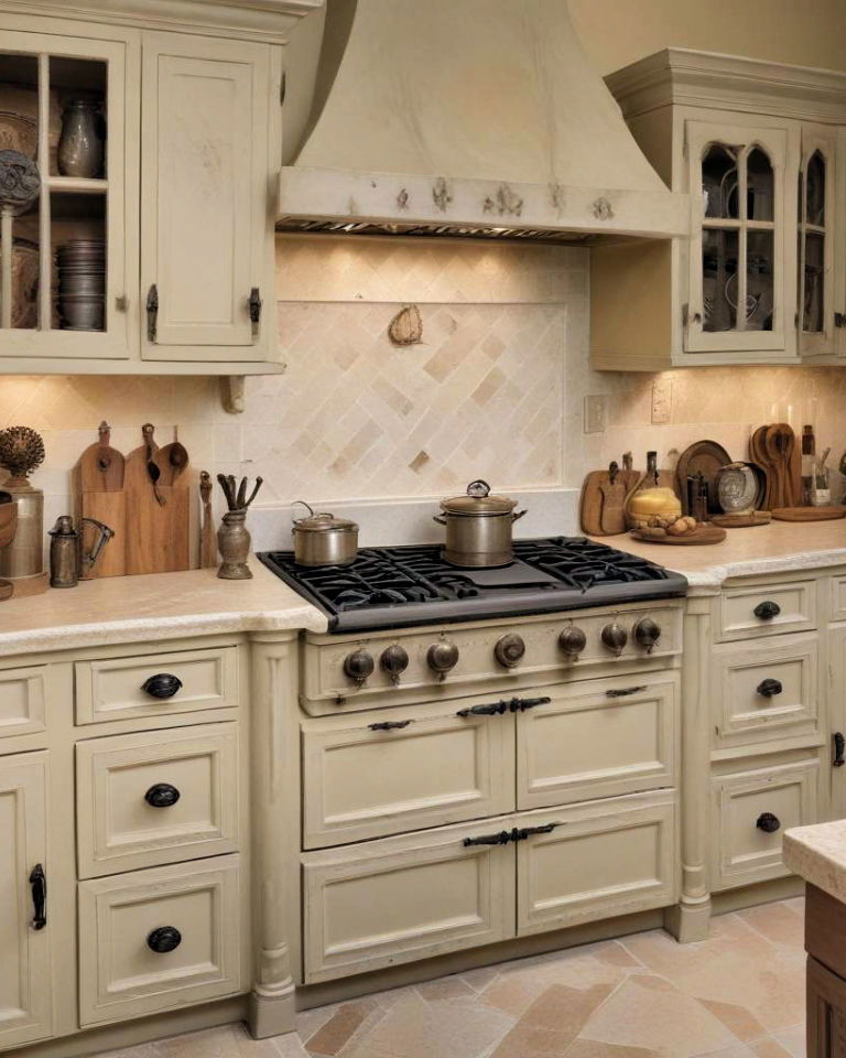 wrought iron hardware for a primitive kitchen cabinetry