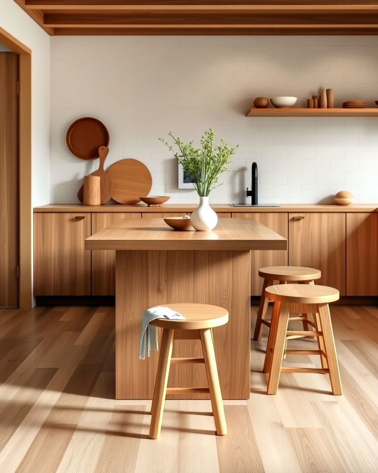 zen inspired seating in japandi kitchen