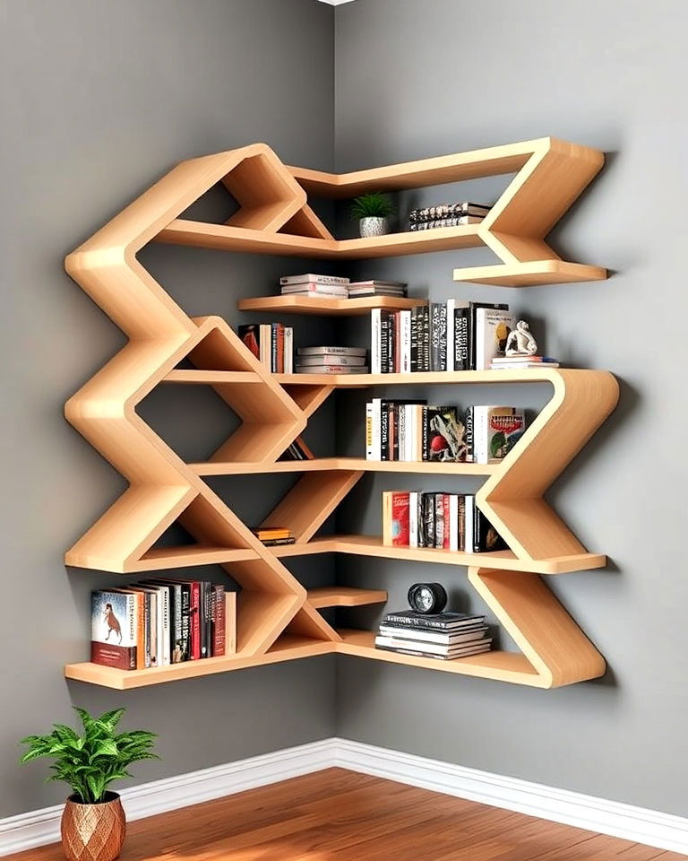 zig zag corner shelves for ample storage