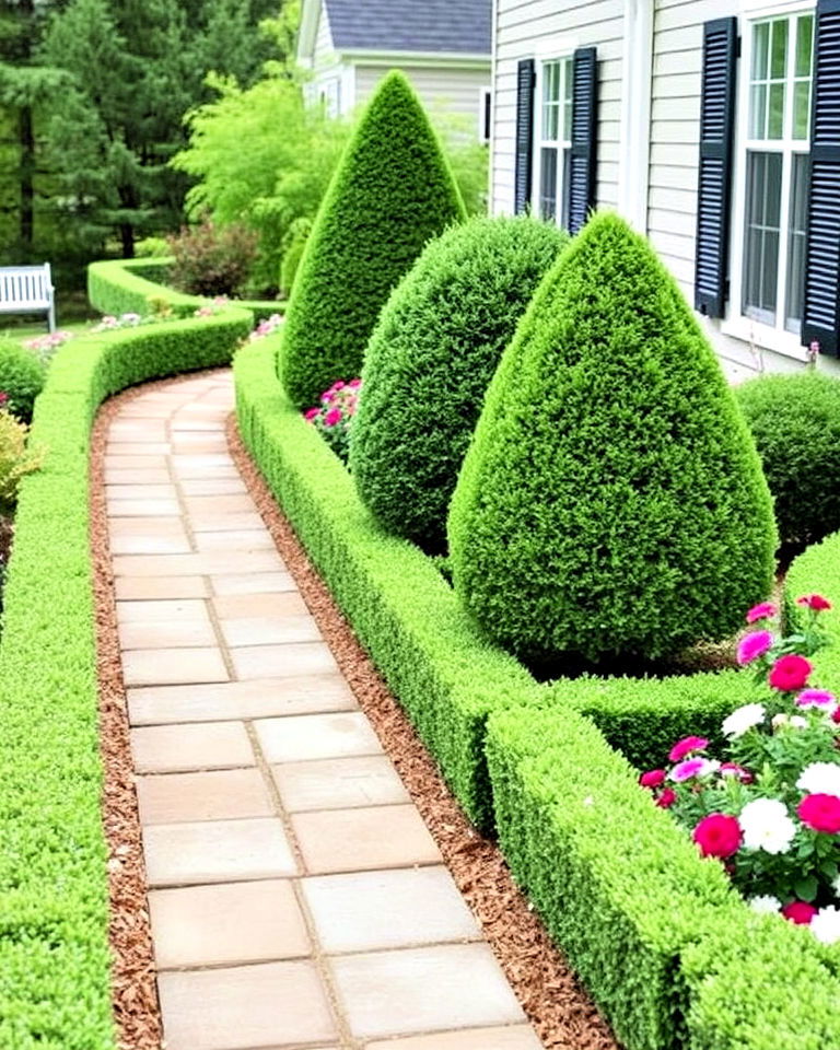 Frame Pathways with Low Boxwood Borders - 25 Boxwood Landscaping Ideas