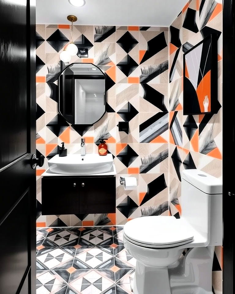 Geometric Statement Design Powder Room - 15 Luxury Powder Room Ideas