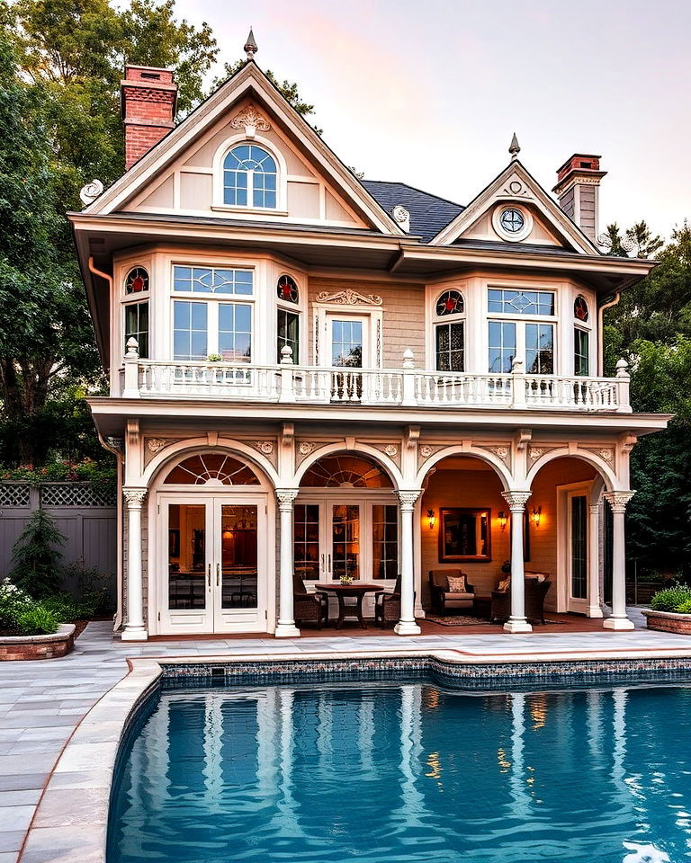 Victorian Style Pool House - 20 Two Story Pool House Ideas