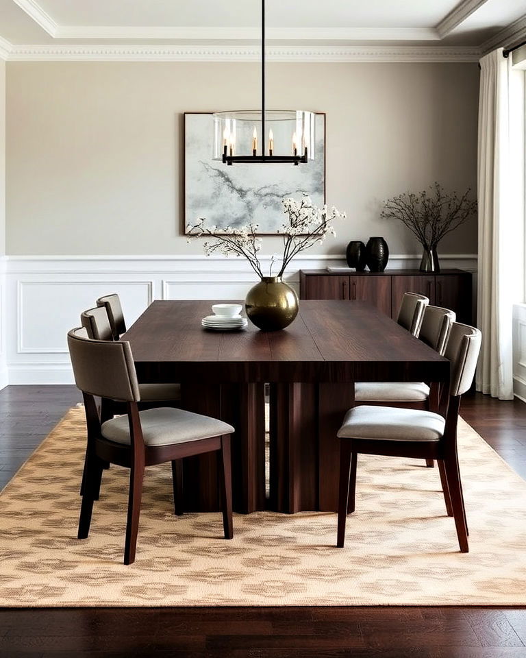 a bold dark wood dining table as a centerpiece - 15 Dark Wood Interior Design Ideas
