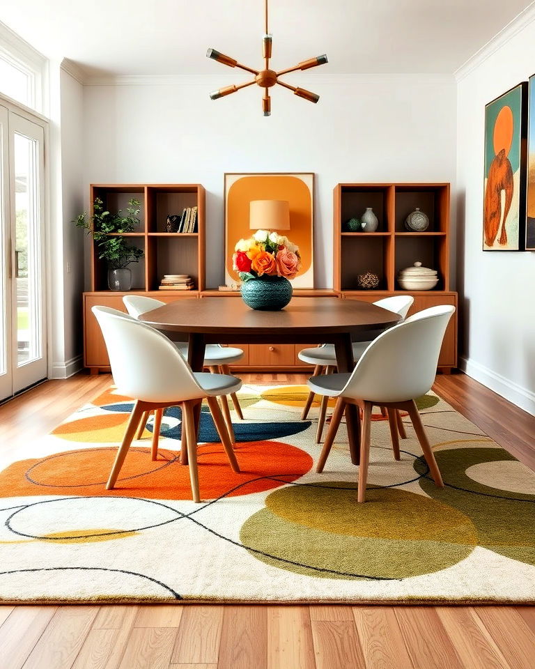 abstract area rugs underneath the dining table - 15 1960s Dining Room Ideas