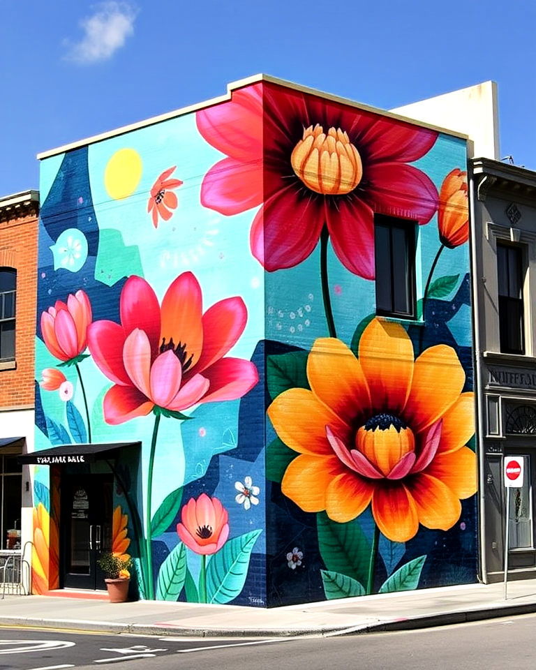 abstract floral symphonies mural on building - 15 Flower Murals on Buildings
