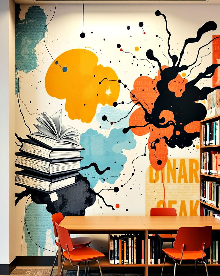 abstract literary art mural - 15 Library Murals