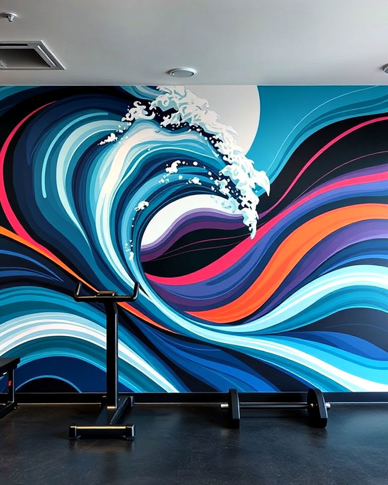 abstract movement designs gym mural - 15 Gym Murals