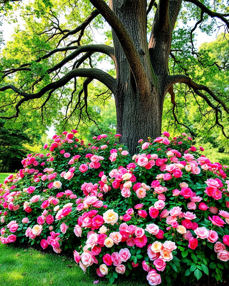 accent around trees drift rose landscaping - 20 Drift Rose Landscaping Ideas